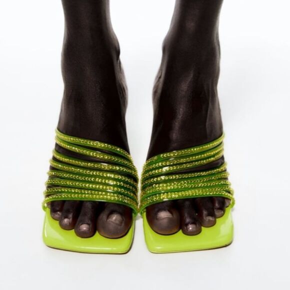 Zara Rhinestone Vinyl High Heel Sandals - Picture 3 of 8